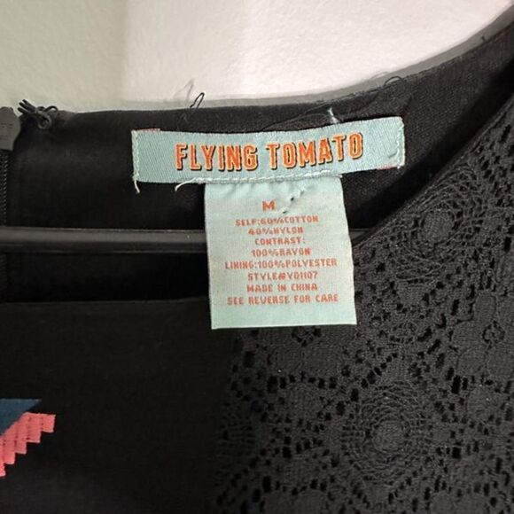 Flying Tomato Aztec Southwest Embroidered Dress M Black Crochet Boho Bell - Picture 4 of 10